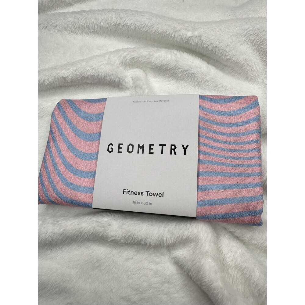 Geometry Fitness Towel 16x30 in Eco Recycled Material Blue Pink Striped Gym Yoga - Picture 3 of 5
